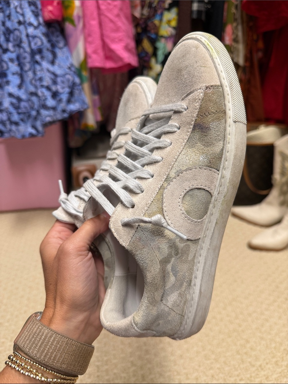 Women's Suede Low-Top Sneakers in Light Gray Camouflage by Oliver Cabell